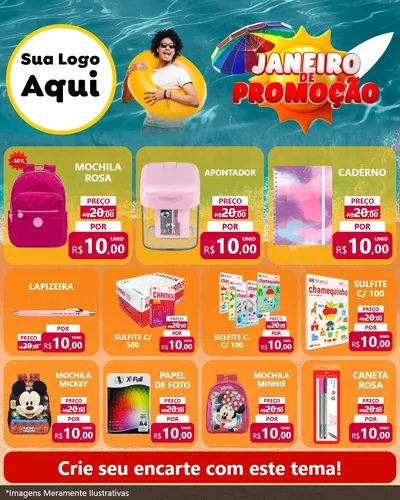 Modelo de Rede Social para Feed Instagram com o tema Janeiro de Promoção para Papelaria