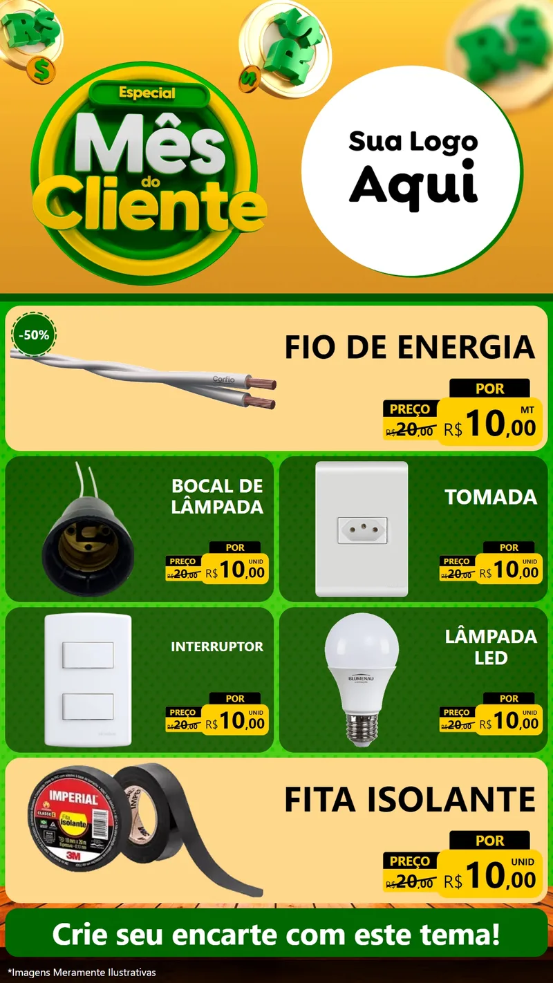 Modelo de TV para TV Vertical com o tema Especial Mês do Cliente para Materiais Elétricos