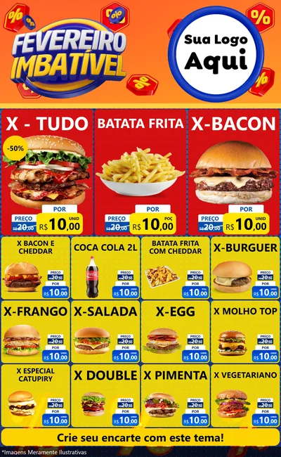 Modelo de Encarte para Encarte Grande com o tema Fevereiro Imbatível para Hamburgueria