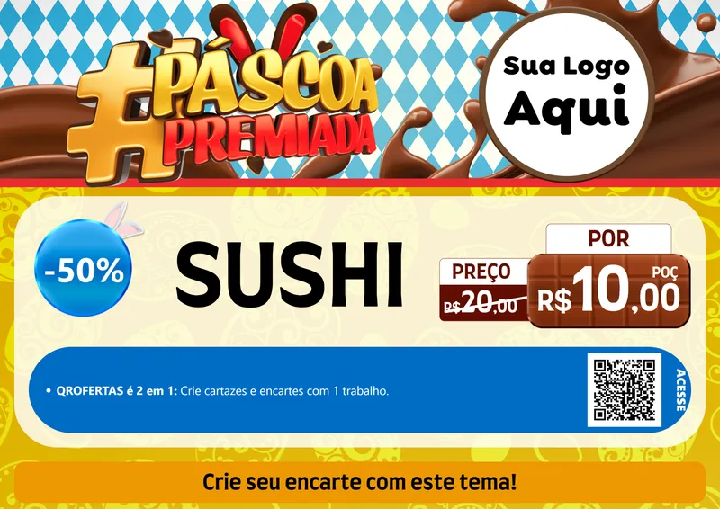 Modelo de Cartaz para Cartaz A4 Horizontal com o tema Páscoa Premiada para Comida japonesa