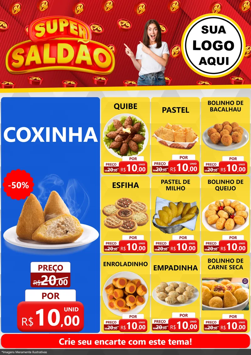 Modelo de Encarte para Encarte A4 Vertical com o tema Super Saldão para Salgadaria