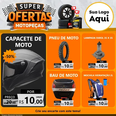Modelo de Rede Social para Feed Facebook com o tema Super Ofertas - Motopeças para Moto peças