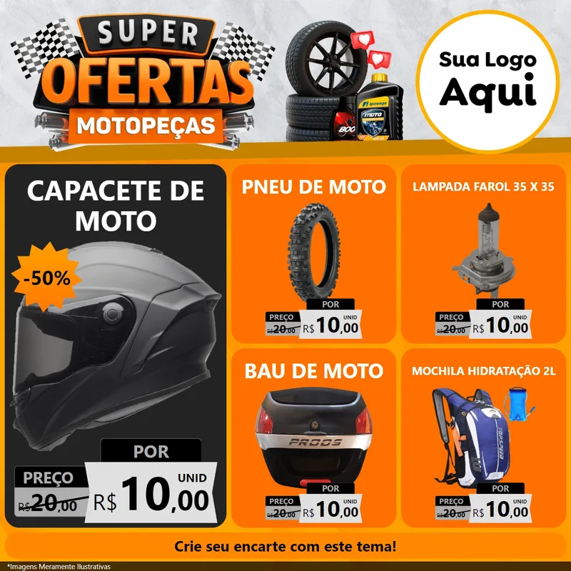 Modelo de Rede Social para Feed Facebook com o tema Super Ofertas - Motopeças para Moto peças