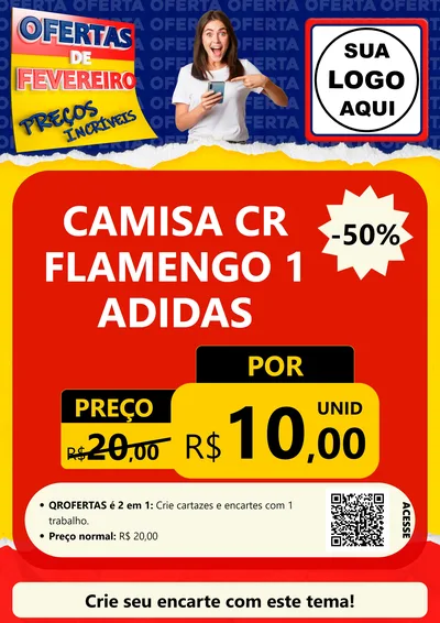 Modelo de Cartaz para Cartaz A4 Vertical com o tema Ofertas de Fevereiro - Preços Incríveis para Roupas e acessórios