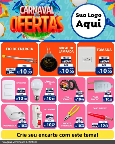 Modelo de Rede Social para Feed Instagram com o tema Carnaval de Ofertas para Materiais Elétricos