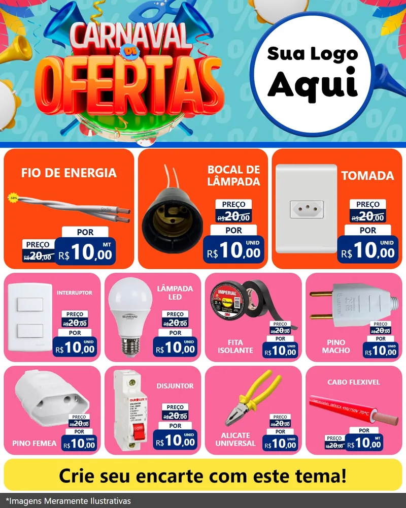 Modelo de Rede Social para Feed Instagram com o tema Carnaval de Ofertas para Materiais Elétricos