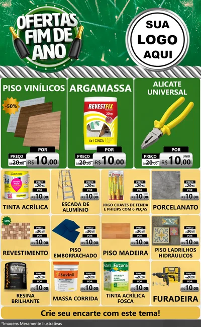 Modelo de Encarte para Encarte Grande com o tema Ofertas Fim de Ano para Material para Construção