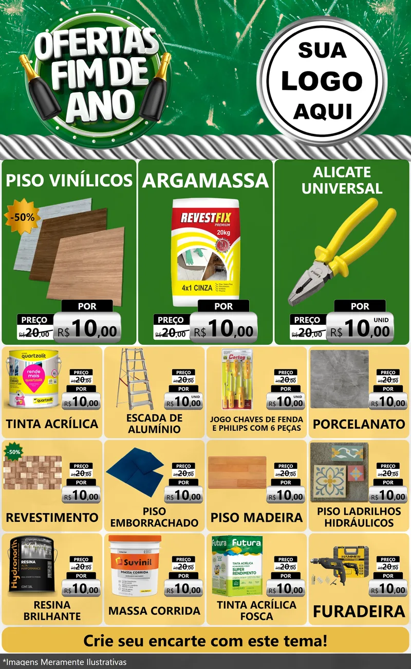 Modelo de Encarte para Encarte Grande com o tema Ofertas Fim de Ano para Material para Construção