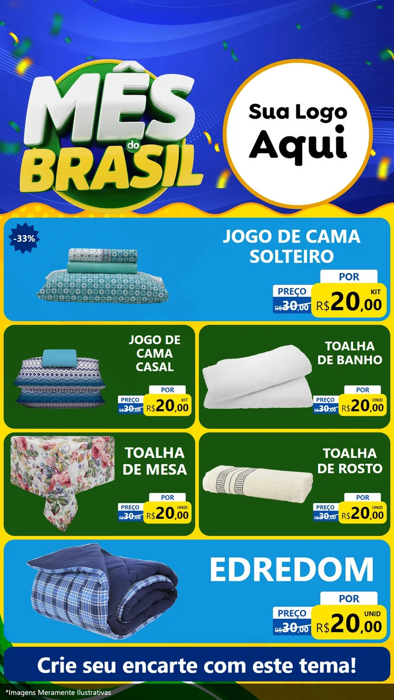 Modelo de TV para TV Vertical com o tema Mês do Brasil para Cama, Mesa e Banho