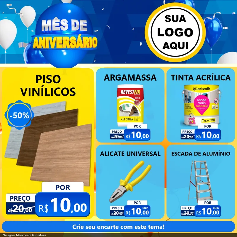 Modelo de Rede Social para Feed Facebook com o tema Mês de Aniversário para Material para Construção