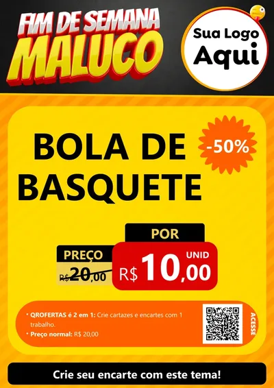 Modelo de Cartaz para Cartaz A4 Vertical com o tema Final de Semana Maluco para Artigos Esportivos