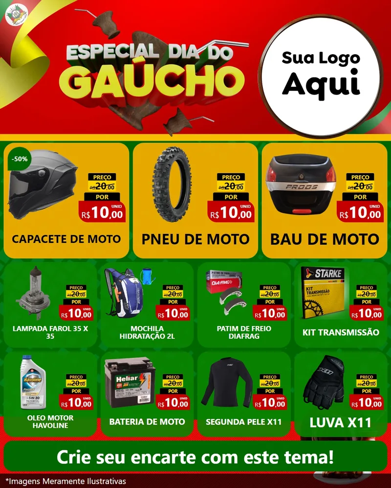 Modelo de Rede Social para Feed Instagram com o tema Especial Dia do Gaúcho para Moto peças