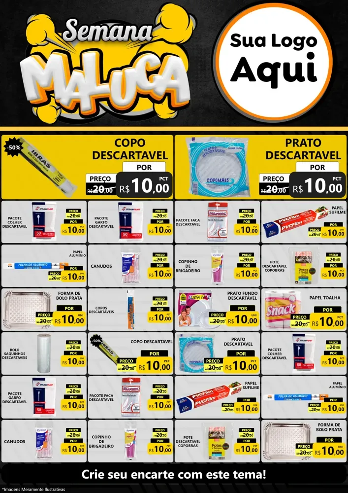 Modelo de Encarte para Encarte A4 Vertical com o tema Semana Maluca para Embalagens