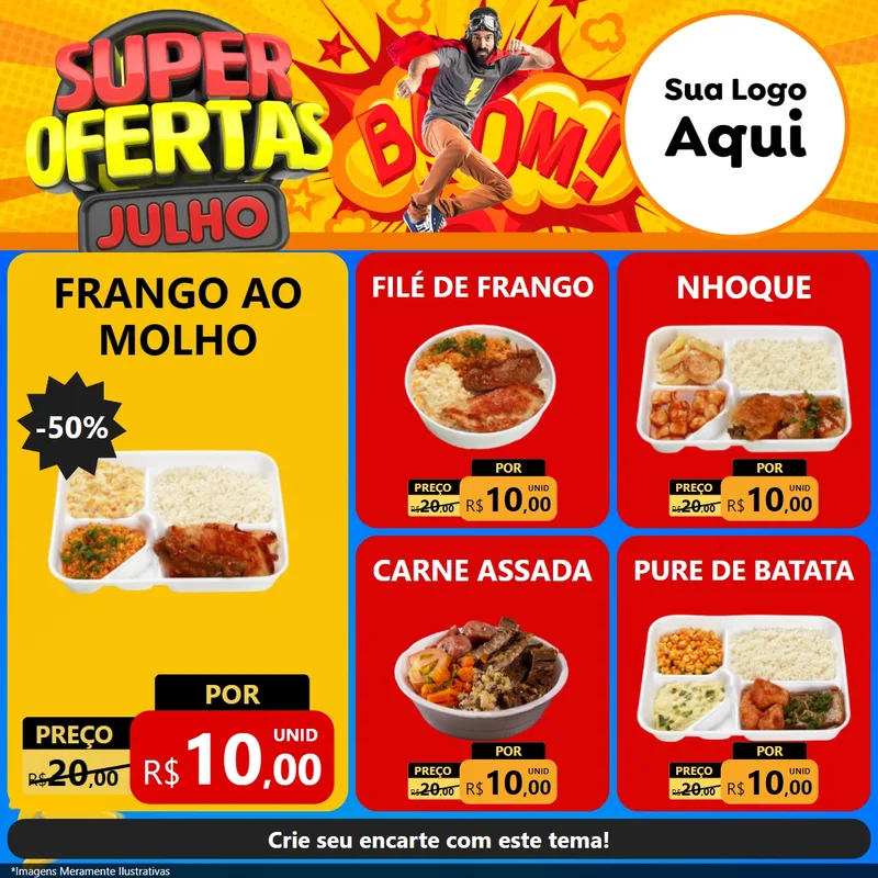 Modelo de Rede Social para Feed Facebook com o tema Super Ofertas Julho para Restaurante