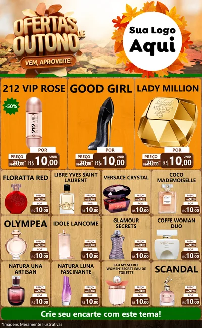 Modelo de Encarte para Encarte Grande com o tema Ofertas de Outono - Vem, Aproveite! para Perfumes