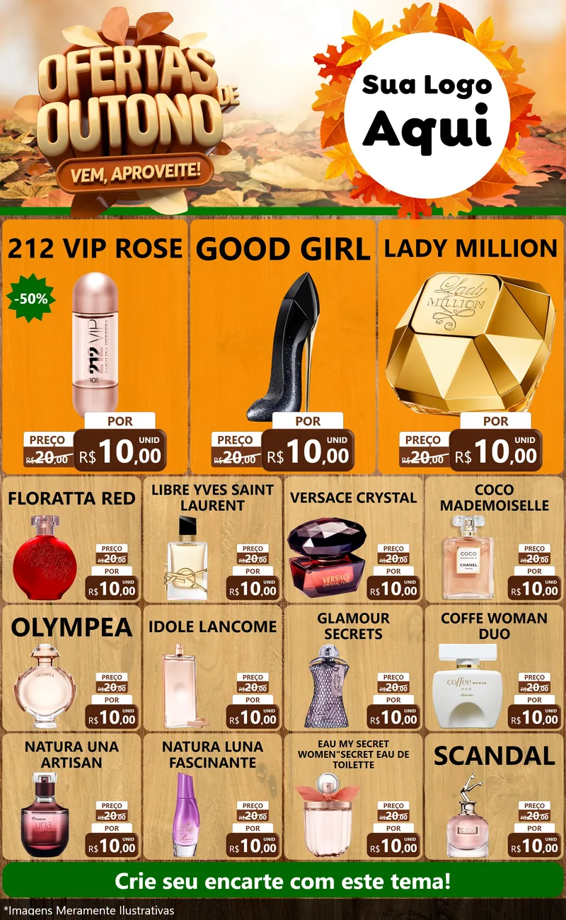 Modelo de Encarte para Encarte Grande com o tema Ofertas de Outono - Vem, Aproveite! para Perfumes