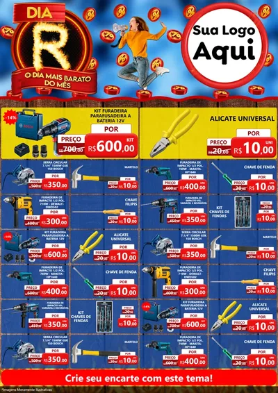 Modelo de Encarte para Encarte A4 Vertical com o tema Dia R - O Dia Mais Barato Do Mês para Maquinas e Ferramentas