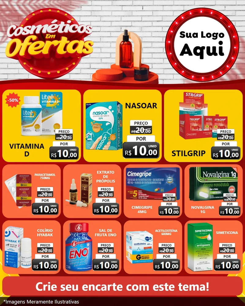 Modelo de Rede Social para Feed Instagram com o tema Cosméticos em Ofertas para Farmácia