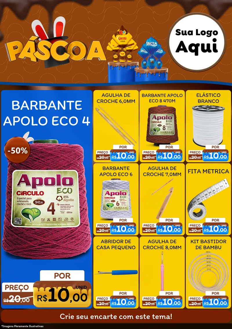 Modelo de Encarte para Encarte A4 Vertical com o tema Páscoa para Armarinho e Aviamentos