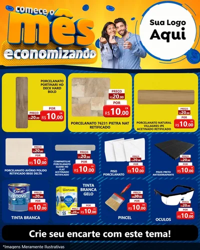 Modelo de Rede Social para Feed Instagram com o tema Comece O Mês Economizando para Pisos e revestimentos