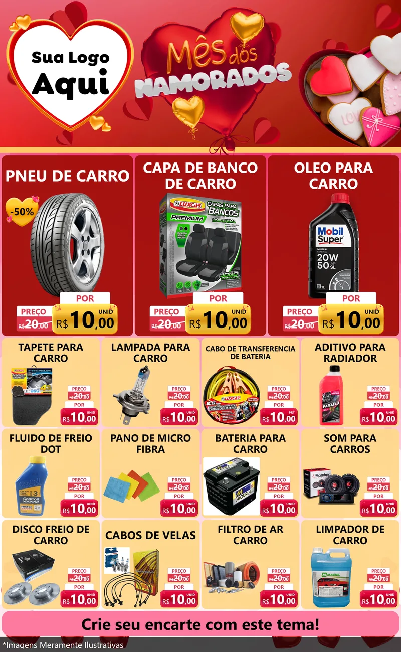 Modelo de Encarte para Encarte Grande com o tema Mês dos Namorados para Auto peças