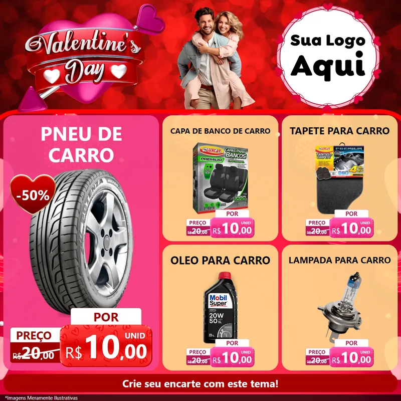 Modelo de Rede Social para Feed Facebook com o tema Valentine's Day para Auto peças