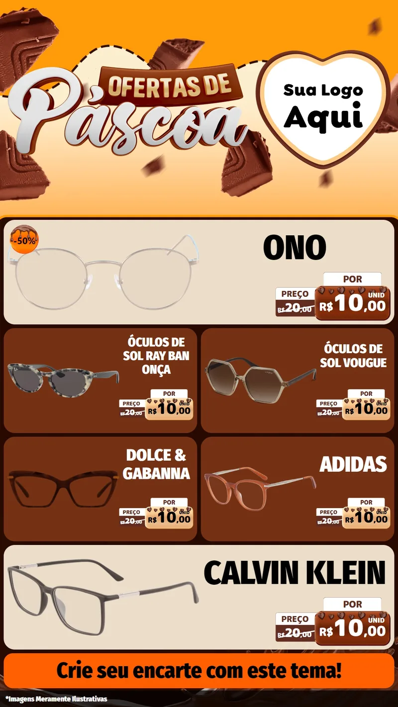 Modelo de TV para TV Vertical com o tema Ofertas de Páscoa para Óticas