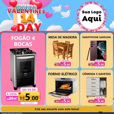 Modelo de Rede Social para Feed Facebook com o tema Valentine's Day para Móveis e Eletro