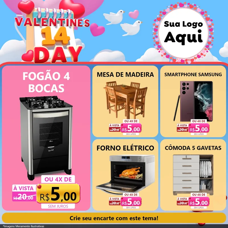 Modelo de Rede Social para Feed Facebook com o tema Valentine's Day para Móveis e Eletro
