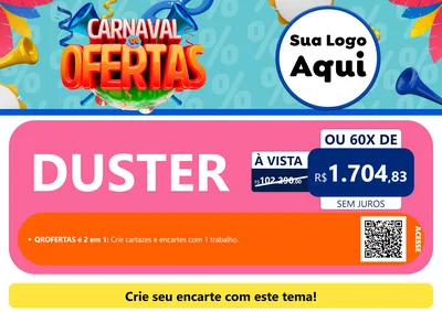 Modelo de Cartaz para Cartaz A4 Horizontal com o tema Carnaval de Ofertas para Concessionaria de Carros