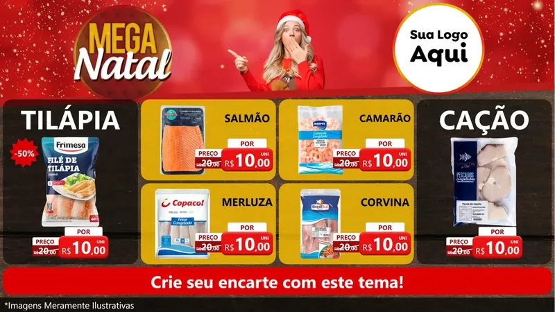 Modelo de TV para TV Horizontal com o tema Mega Natal para Peixaria