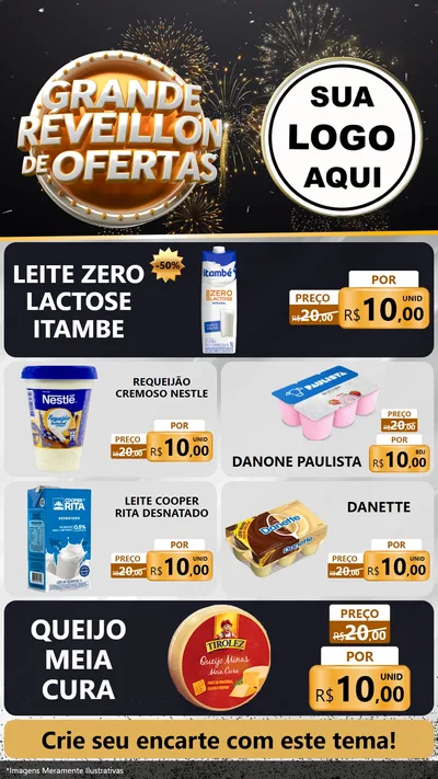 Modelo de TV para TV Vertical com o tema Grande Réveillon de Ofertas para Frios e Laticínios