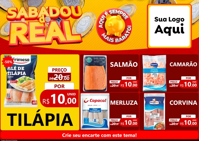 Modelo de Encarte para Encarte A4 Horizontal com o tema Sabadou do Real para Peixaria
