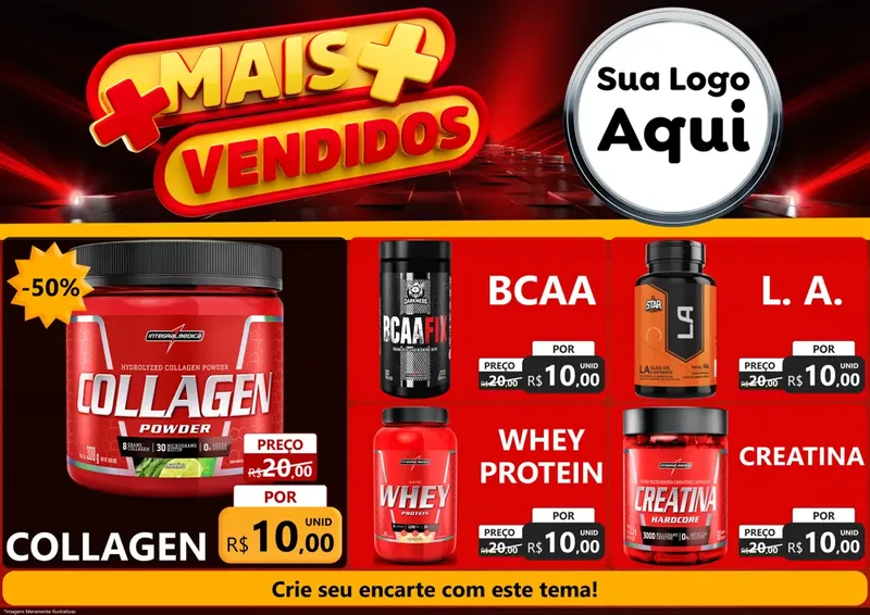 Modelo de Encarte para Encarte A4 Horizontal com o tema Mais Vendidos para Suplementos alimentares