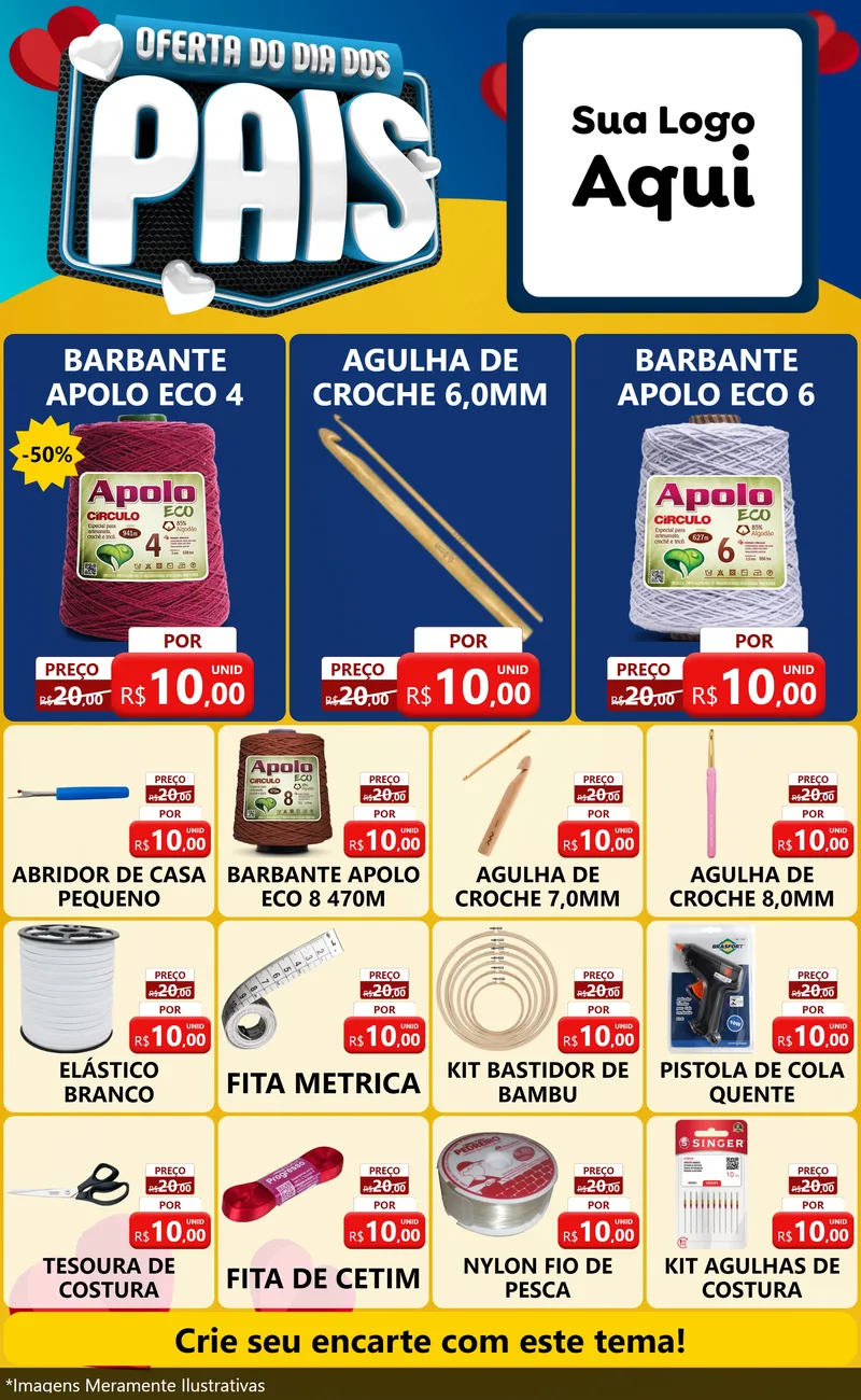 Modelo de Encarte para Encarte Grande com o tema Oferta Do Dia Dos Pais para Armarinho e Aviamentos