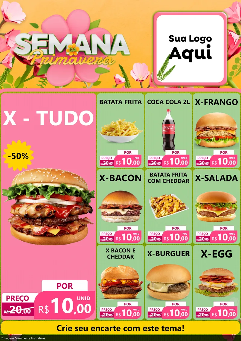 Modelo de Encarte para Encarte A4 Vertical com o tema Semana da Primavera para Hamburgueria