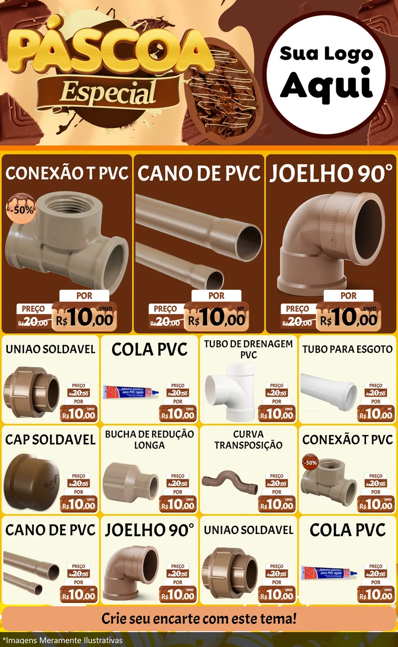 Modelo de Encarte para Encarte Grande com o tema Páscoa Especial para Tubos e conexões