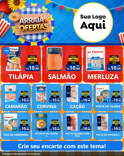 Modelo de Rede Social para Feed Instagram com o tema Arraiá de Ofertas para Peixaria
