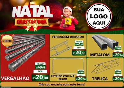 Modelo de Encarte para Encarte A4 Horizontal com o tema Natal da Economia para Ferragens