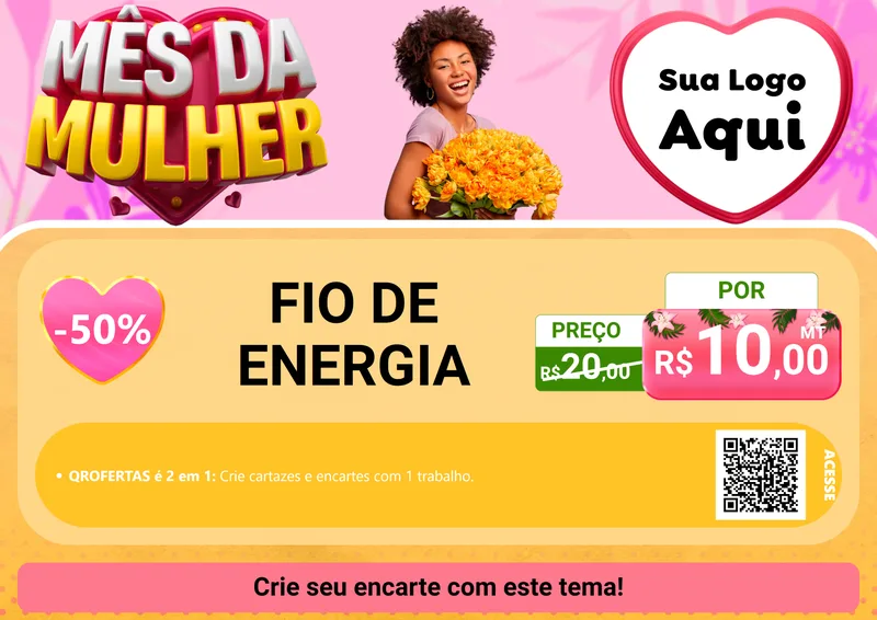 Modelo de Cartaz para Cartaz A4 Horizontal com o tema Mês da Mulher para Materiais Elétricos