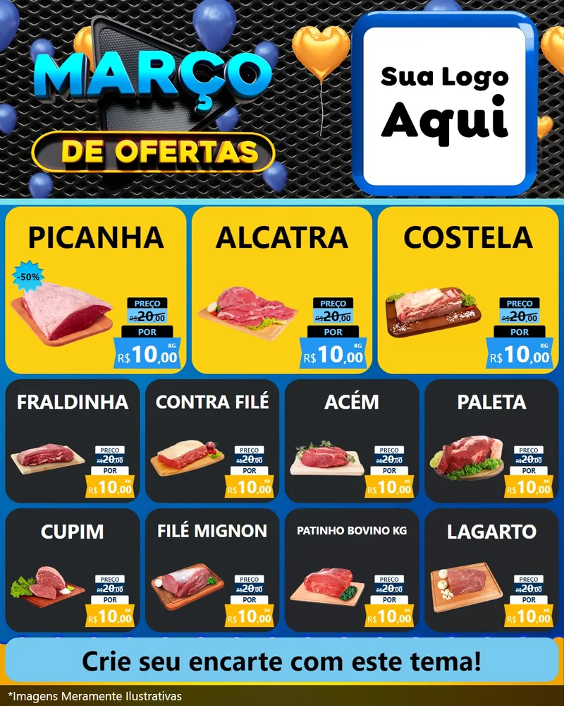 Modelo de Rede Social para Feed Instagram com o tema Março de Ofertas para Açougue