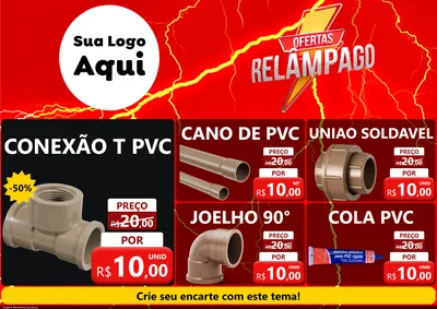 Modelo de Encarte para Encarte A4 Horizontal com o tema Ofertas Relâmpago para Tubos e conexões