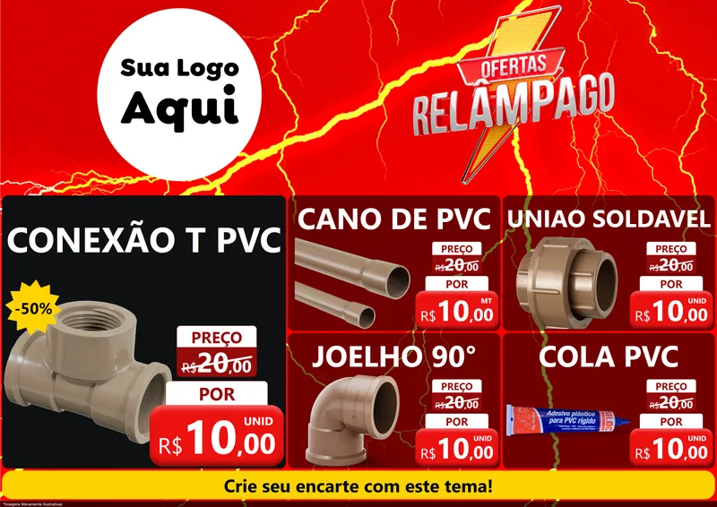 Modelo de Encarte para Encarte A4 Horizontal com o tema Ofertas Relâmpago para Tubos e conexões