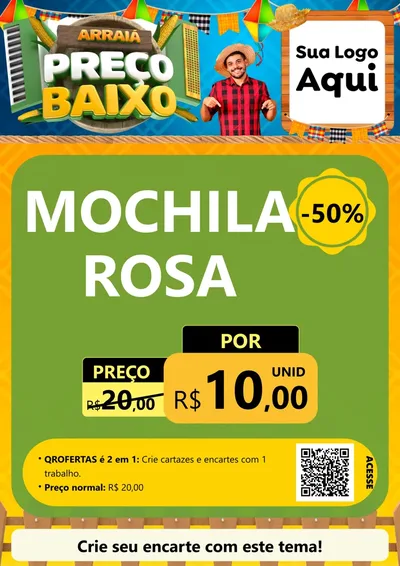 Modelo de Cartaz para Cartaz A4 Vertical com o tema Arraiá de Preço Baixo - Junina para Papelaria
