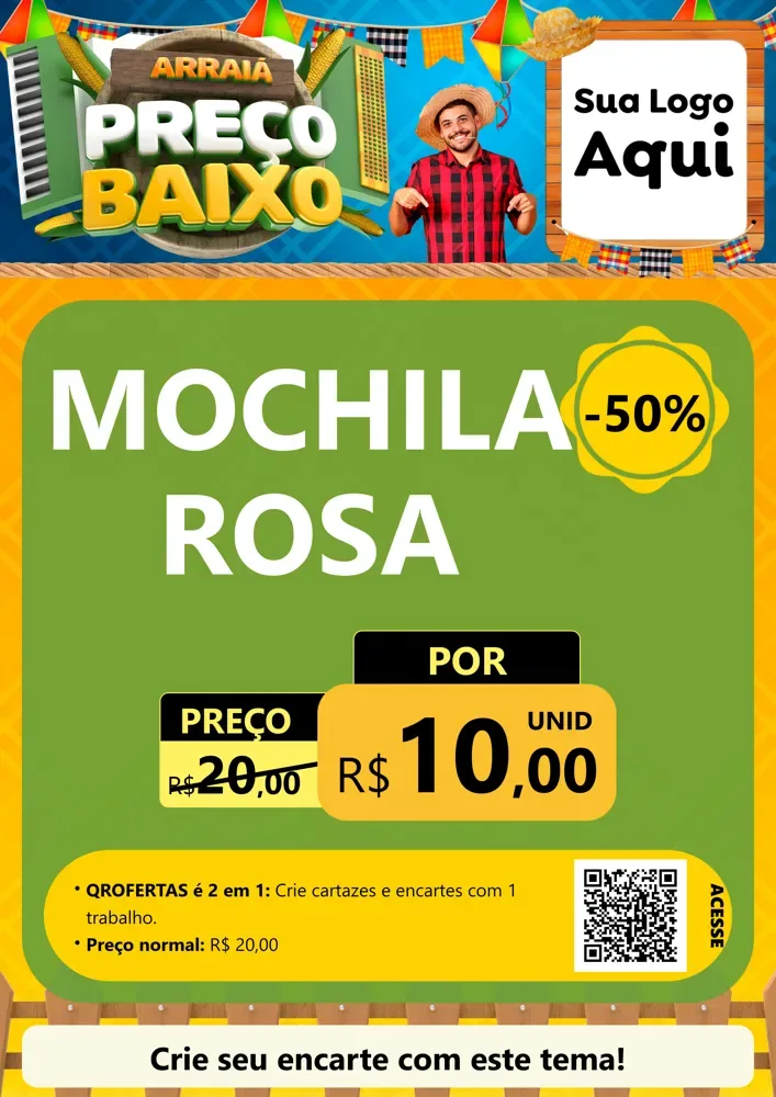 Modelo de Cartaz para Cartaz A4 Vertical com o tema Arraiá de Preço Baixo - Junina para Papelaria