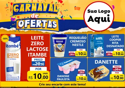 Modelo de Encarte para Encarte A4 Horizontal com o tema Carnaval de Ofertas para Frios e Laticínios