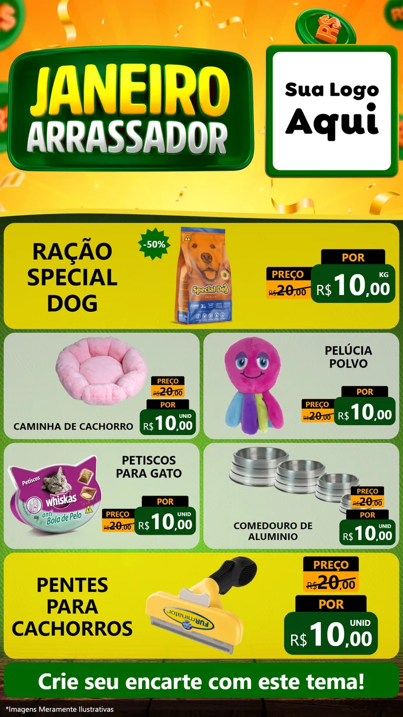 Modelo de TV para TV Vertical com o tema Janeiro Arrasador para Pet Shop
