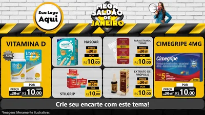 Modelo de TV para TV Horizontal com o tema Mega Saldão de Janeiro para Farmácia