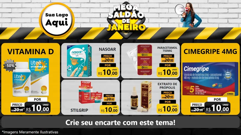Modelo de TV para TV Horizontal com o tema Mega Saldão de Janeiro para Farmácia
