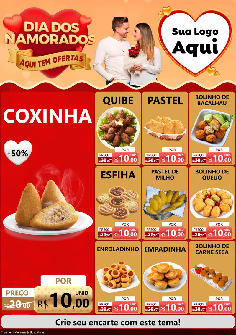 Modelo de Encarte para Encarte A4 Vertical com o tema Dia dos Namorados - Aqui Tem Ofertas para Salgadaria